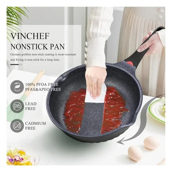 Vinchef Nonstick Deep Frying Saute Pan with Lid (Open Box) - Picture 4 of 6